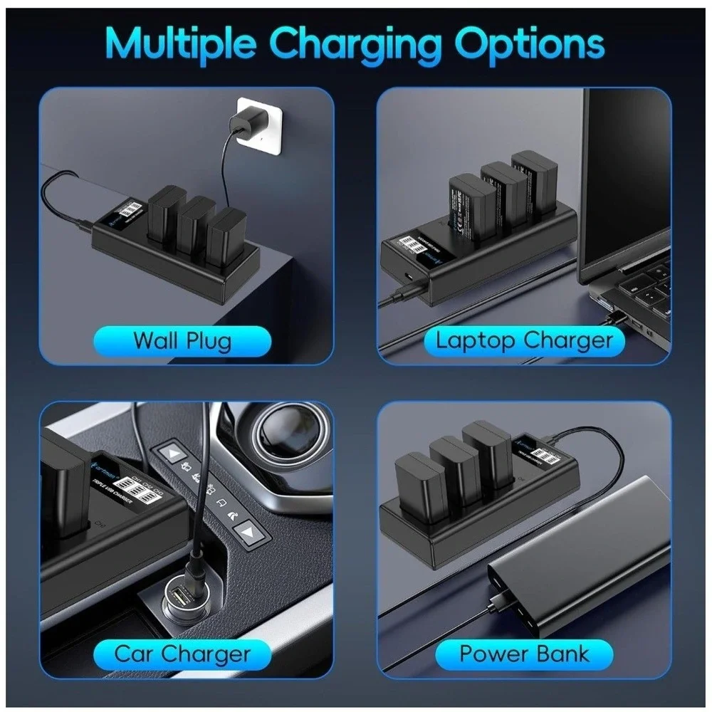 Artman NP-FW50 Battery 3-Pack and‎ Upgraded 3-Slot ZV-E10 Battery LCD Charger